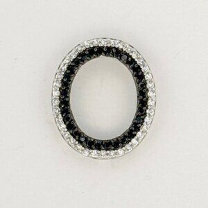 Brand New Black & White Crystal Encrusted Circle Pendant Sterling Silver 925
